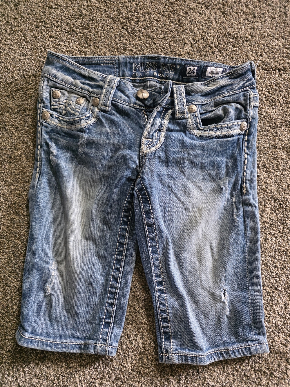 Miss Me Light Blue Distressed Denim Cropped Shorts